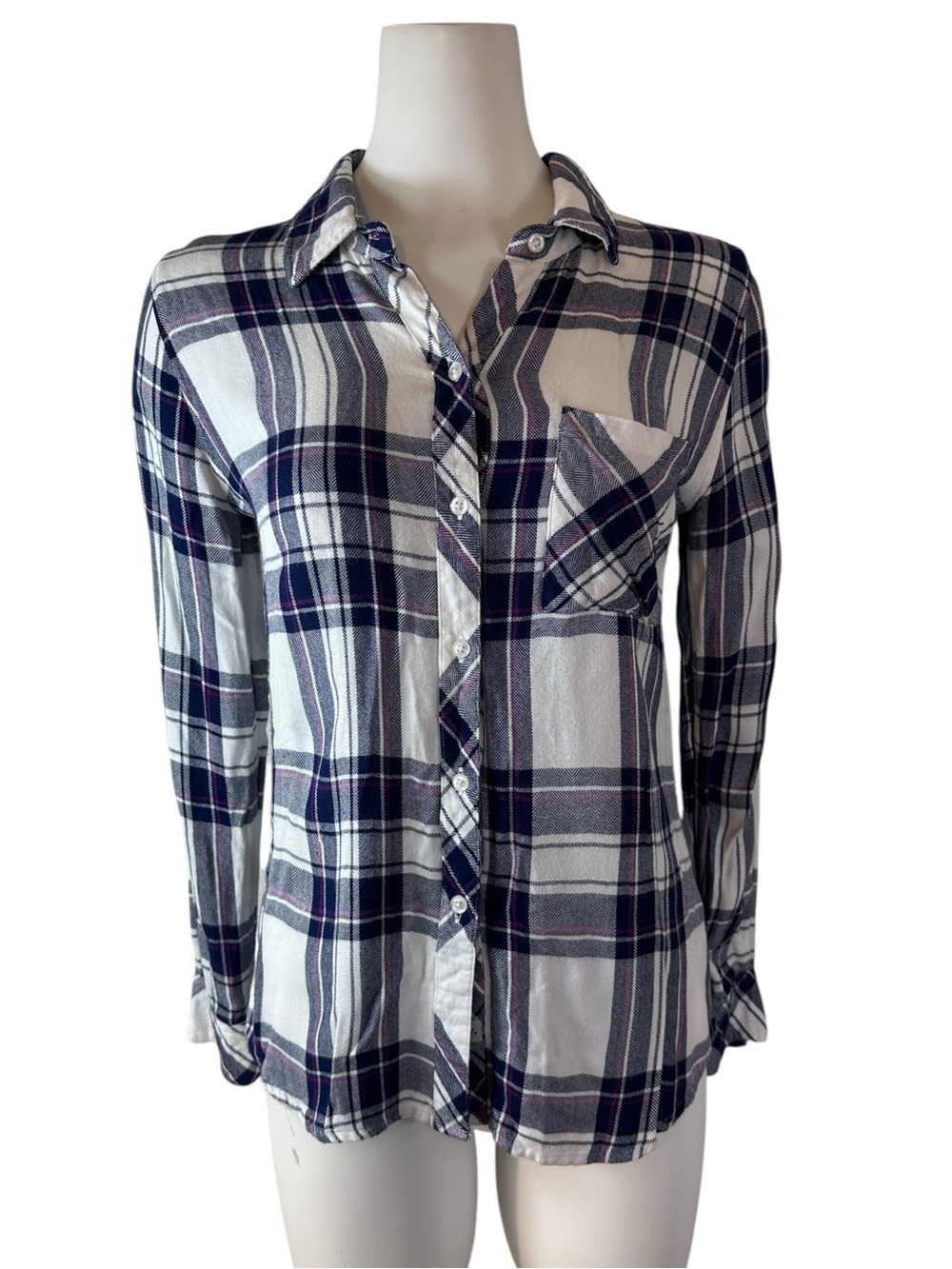 Rails Hunter Plaid Flannel Shirt White Navy Orchid XS - Picture 3 of 8